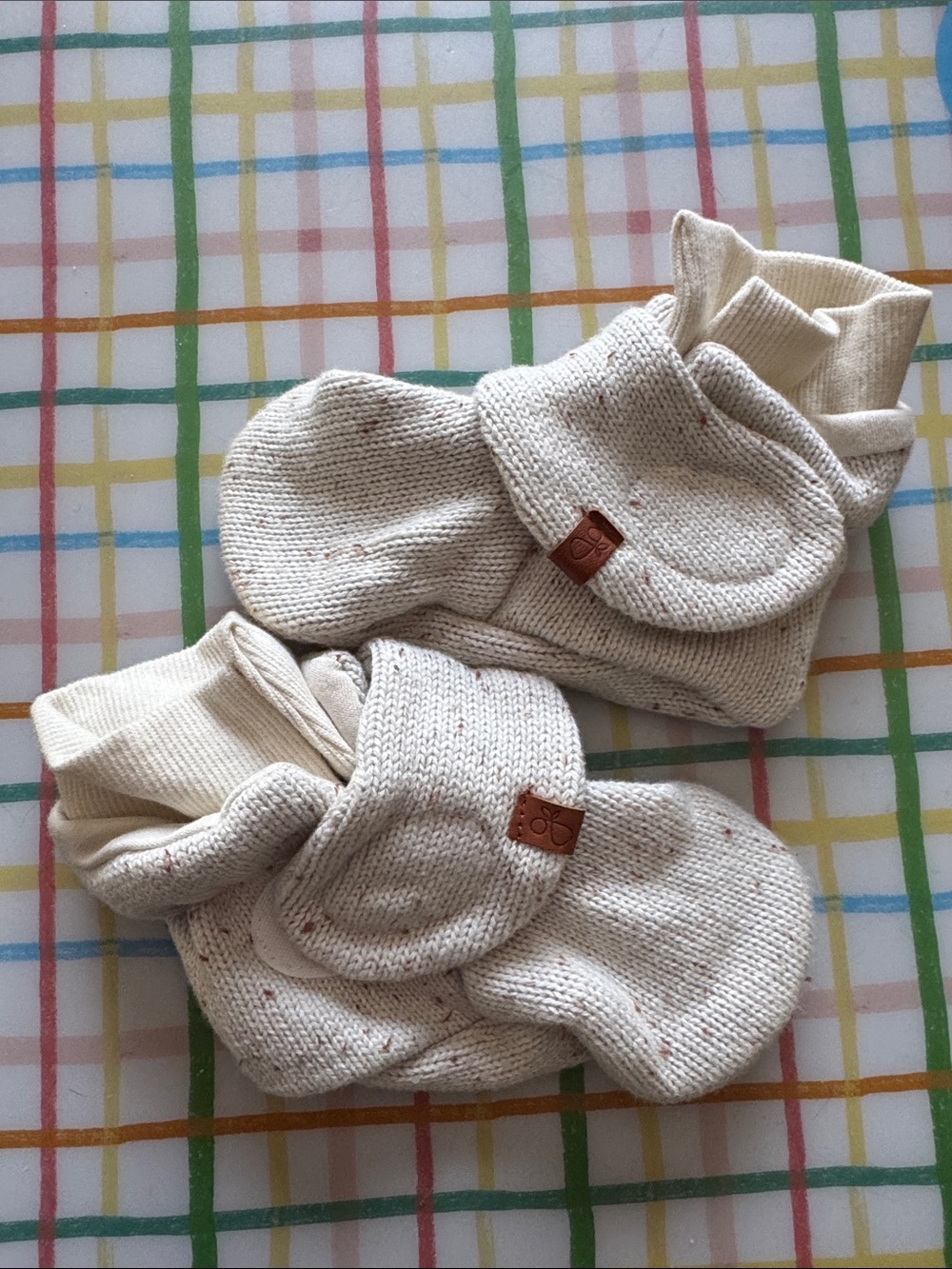 Kids Cream Knit Slipper Socks with Fold-Over Cuff